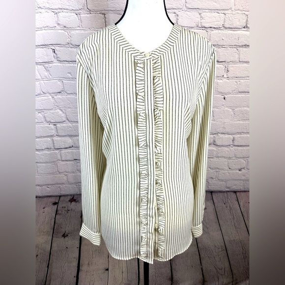 Talbots Striped Ruffle Blouse Button Down size Large - Picture 1 of 13